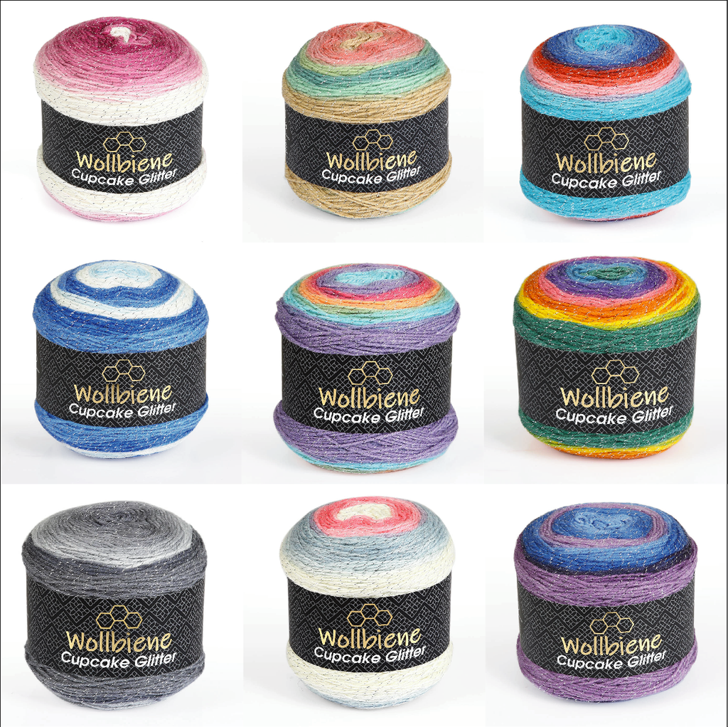 Woolly Bee Cupcake Glitter Gradient Wool Knitting Wool 150g: 1910 red yellow