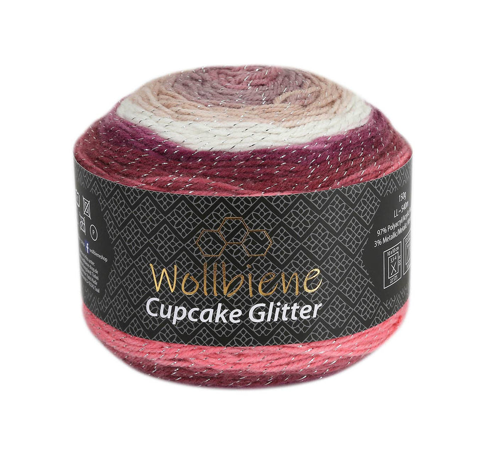Woolly Bee Cupcake Glitter Gradient Wool Knitting Wool 150g: 3200 berries white pink