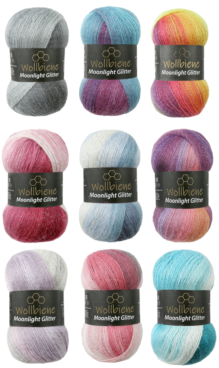 Woolen bee moonlight glitter batik crochet knitting wool: 5300 berry white