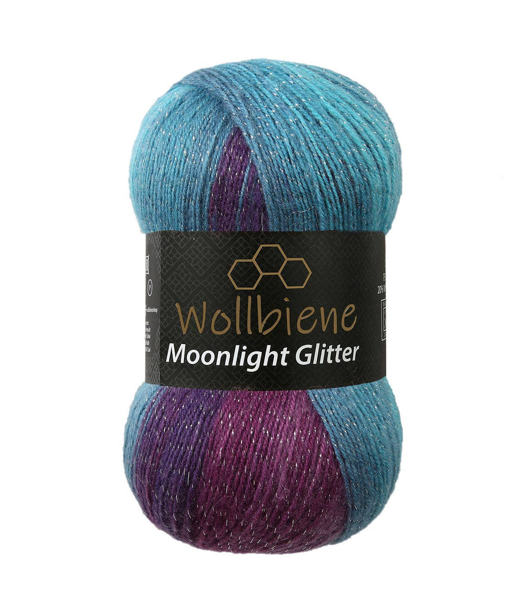 Woolen bee moonlight glitter batik crochet knitting wool: 4050 turkis grey beige