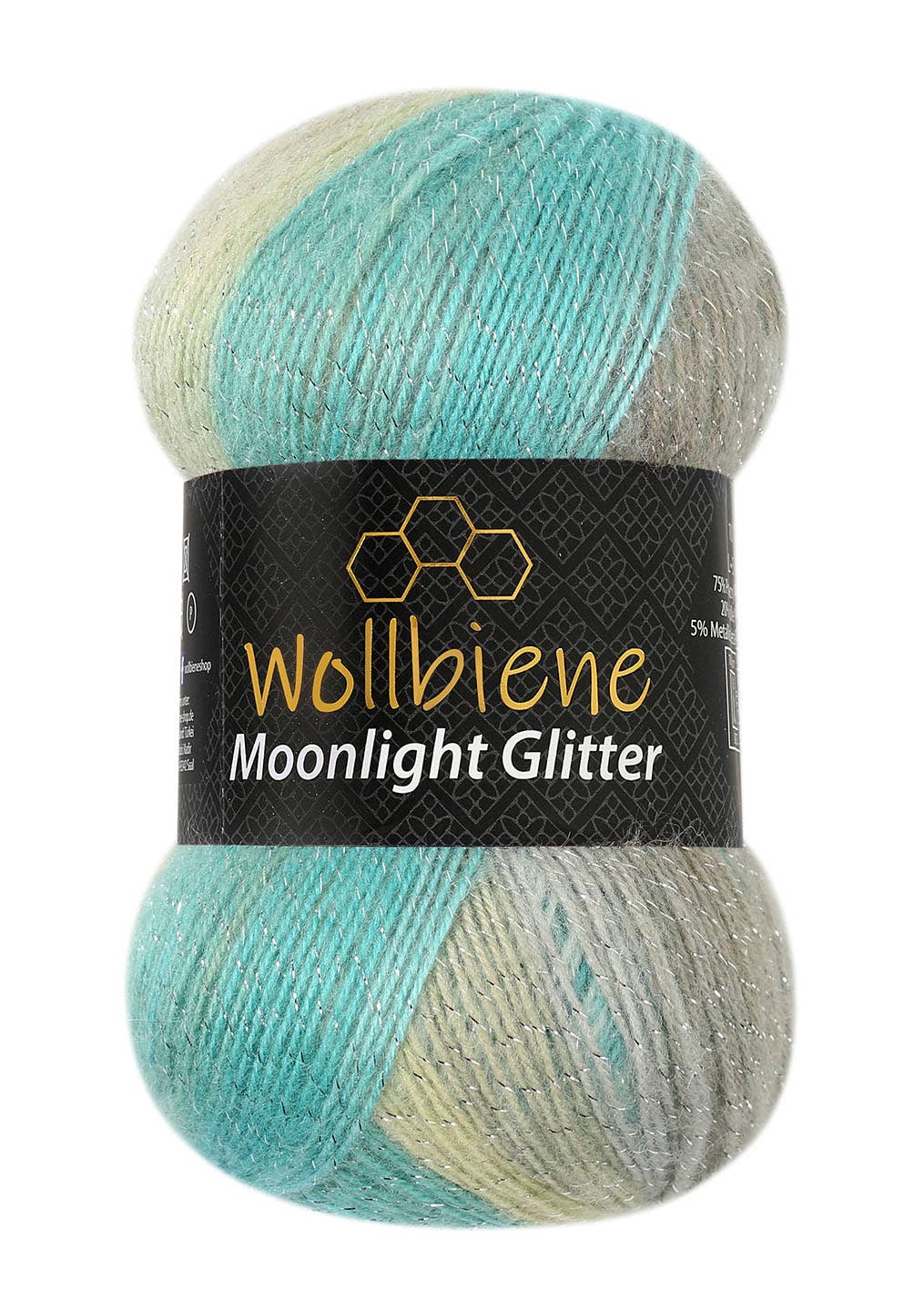 Woolen bee moonlight glitter batik crochet knitting wool: 4050 turkis grey beige