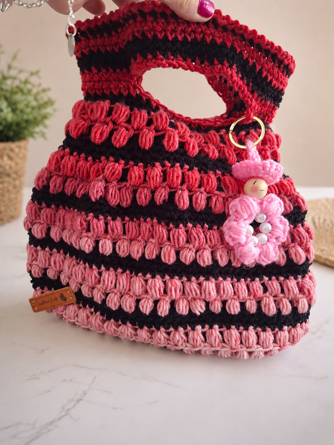 Handmade Lined Crochet Mini Bag – Magnetic Closure