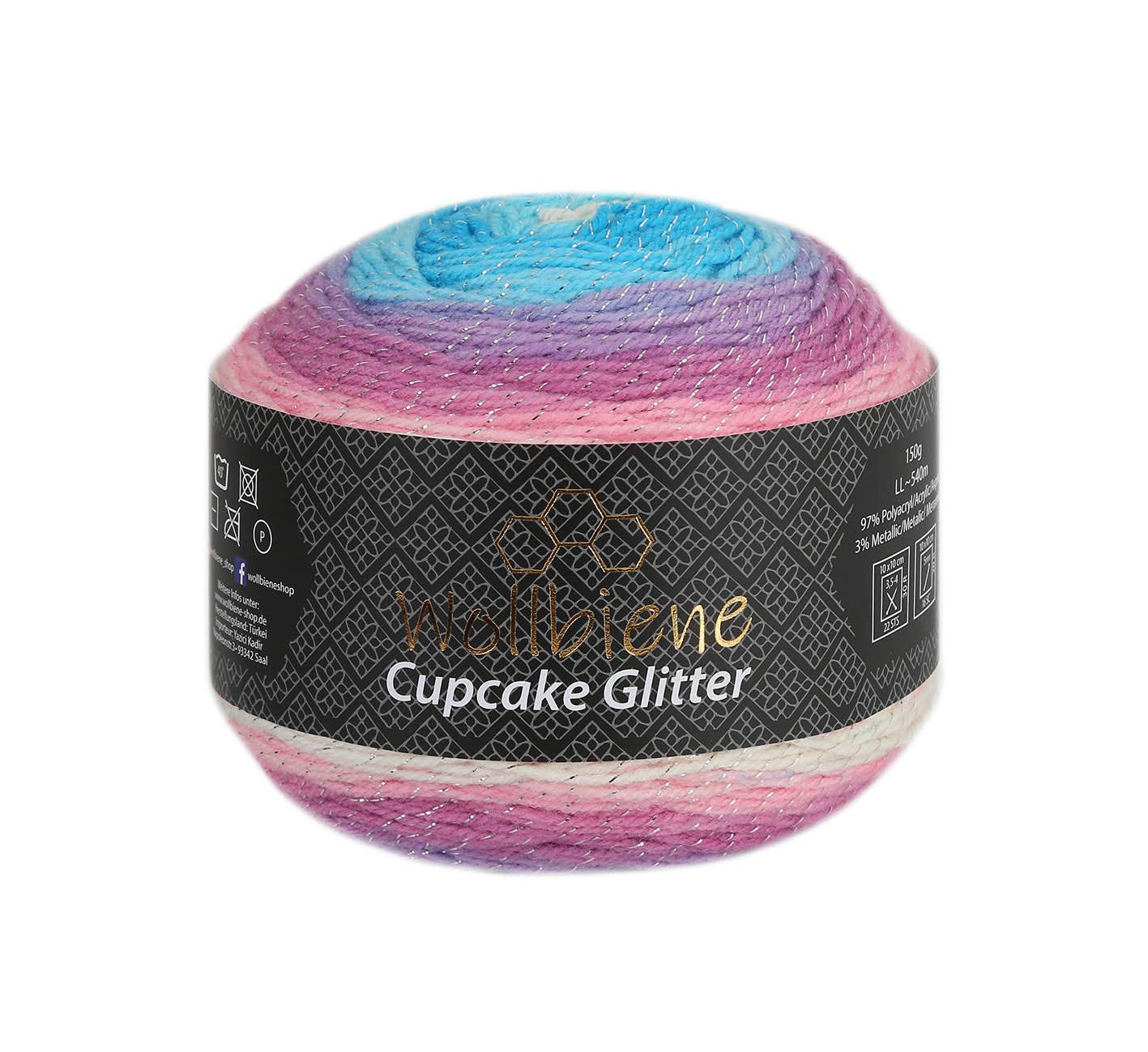 Woolly Bee Cupcake Glitter Gradient Wool Knitting Wool 150g: 3200 berries white pink