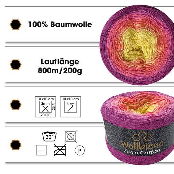 Aura Cotton Yarn Cake 200g Gradient 100% Cotton 800m: 812 purple cream-white