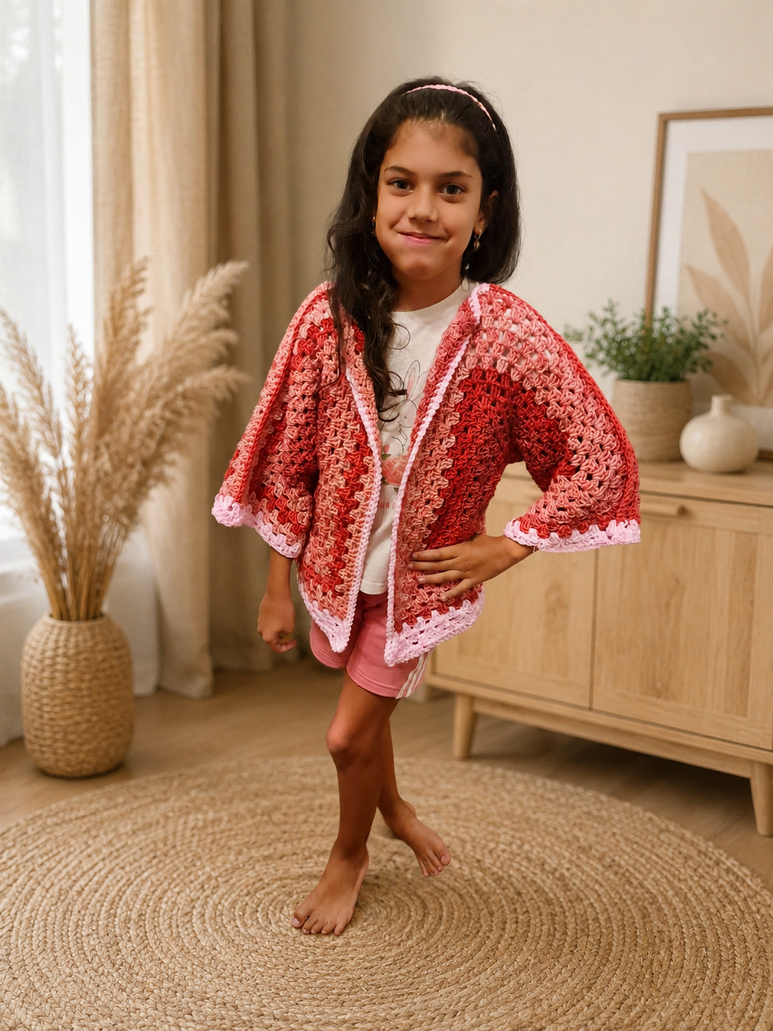 Girls’ Hexagon Cardigan – Handmade by Judithe Folk 🌸