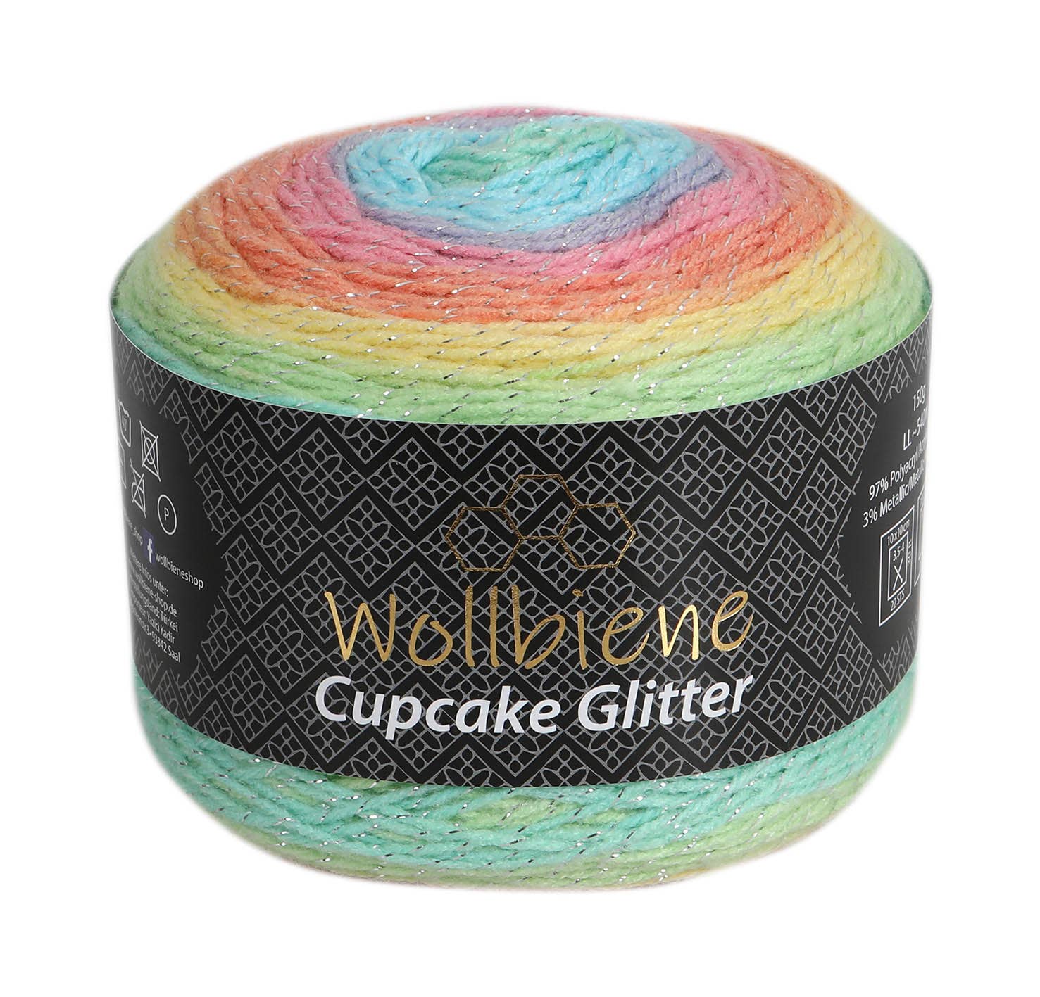 Woolly Bee Cupcake Glitter Gradient Wool Knitting Wool 150g: 1910 red yellow