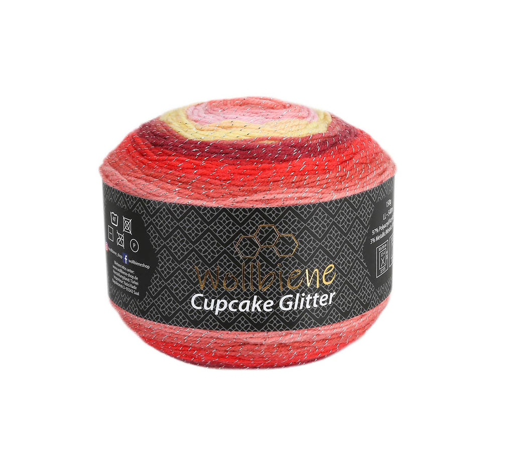 Woolly Bee Cupcake Glitter Gradient Wool Knitting Wool 150g: 1910 red yellow