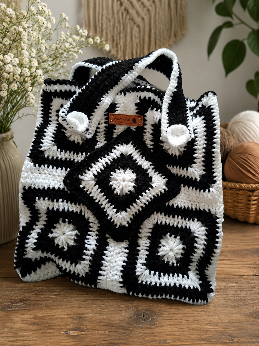 Midnight Mosaic Granny Square Tote